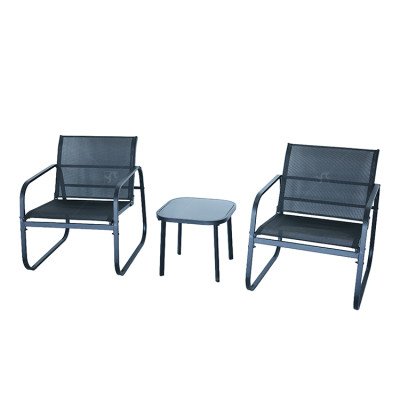 Outdoor Coffee Sets Silk Printing Glass Table and  Chair Camping Patio Dinning Steel Garden Chair Three-piece Sets