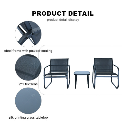 Outdoor Coffee Sets Silk Printing Glass Table and  Chair Camping Patio Dinning Steel Garden Chair Three-piece Sets