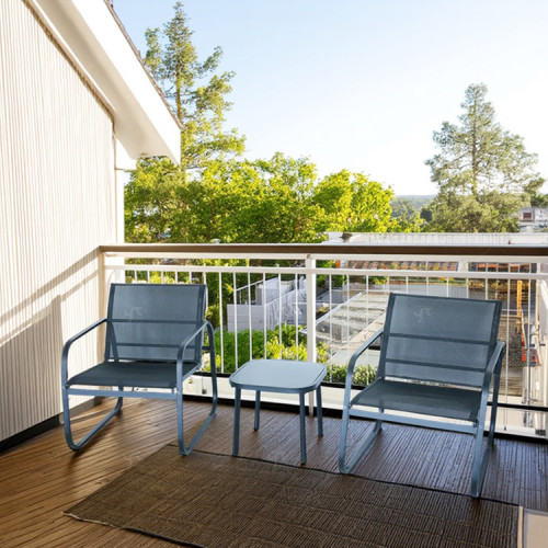 Outdoor Coffee Sets Silk Printing Glass Table and  Chair Camping Patio Dinning Steel Garden Chair Three-piece Sets