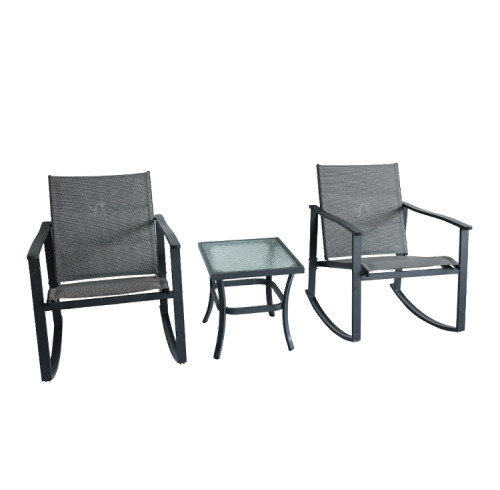 Outdoor Coffee Sets Water Wave Glass Table and  Chair Camping Patio Dinning Steel Garden Chair Three-piece Sets