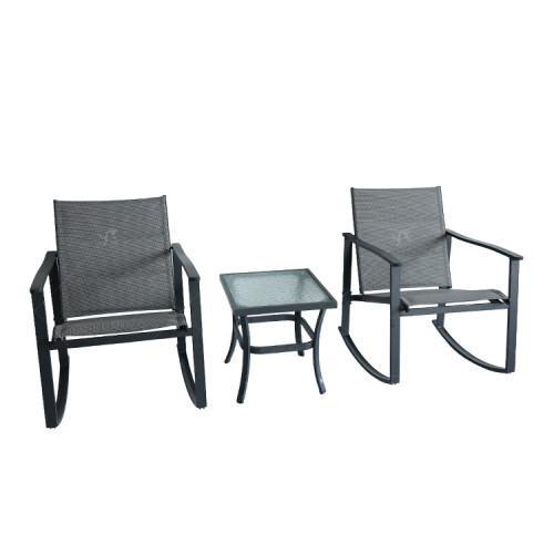 Outdoor Coffee Sets Water Wave Glass Table and  Chair Camping Patio Dinning Steel Garden Chair Three-piece Sets