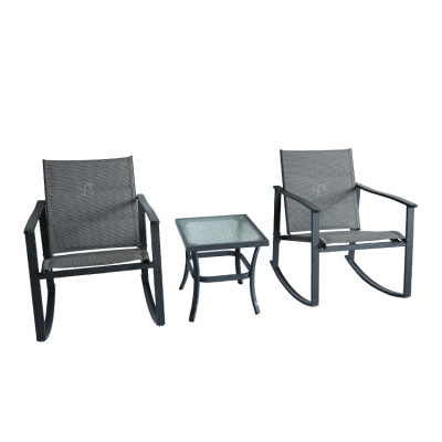 Outdoor Coffee Sets Water Wave Glass Table and  Chair Camping Patio Dinning Steel Garden Chair Three-piece Sets