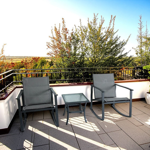 Outdoor Coffee Sets Water Wave Glass Table and  Chair Camping Patio Dinning Steel Garden Chair Three-piece Sets