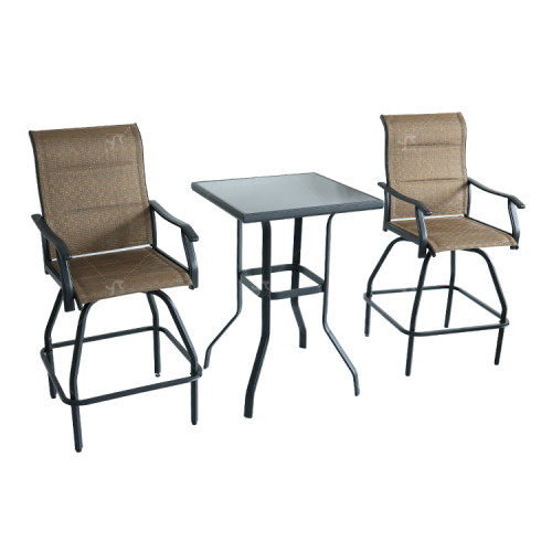 Outdoor Coffee Sets Silk Printing Glass bar Table and Swivel bar Chair Camping Patio Garden Chair Three-piece Sets