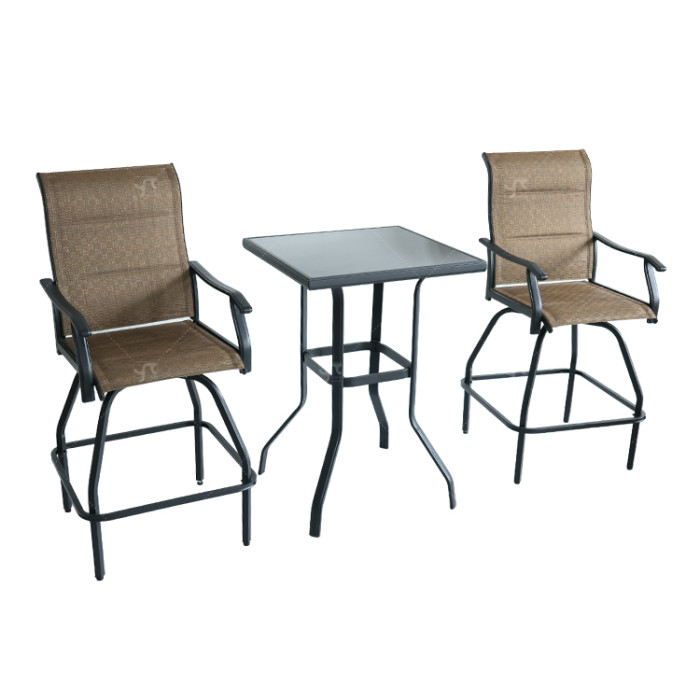 Outdoor Coffee Sets Silk Printing Glass bar Table and Swivel bar Chair Camping Patio Garden Chair Three-piece Sets