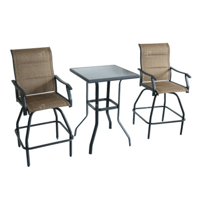 Outdoor Coffee Sets Silk Printing Glass bar Table and Swivel bar Chair Camping Patio Garden Chair Three-piece Sets