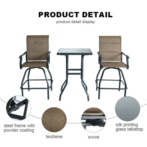 Outdoor Coffee Sets Silk Printing Glass bar Table and Swivel bar Chair Camping Patio Garden Chair Three-piece Sets