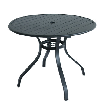 Outdoor Patio Round Table Garden Round Table with Steel Slat Tabletop Metal Steel Iron Dining Outdoor  Table for Garden