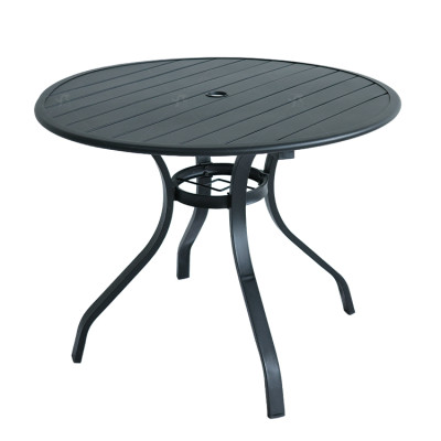 Outdoor Patio Round Table Garden Round Table with Steel Slat Tabletop Metal Steel Iron Dining Outdoor  Table for Garden