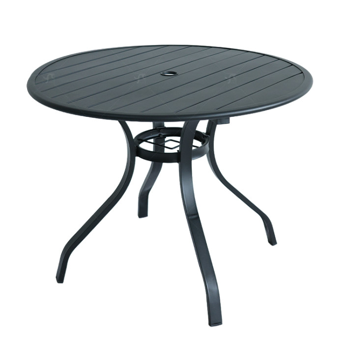 Outdoor Patio Round Table Garden Round Table with Steel Slat Tabletop Metal Steel Iron Dining Outdoor  Table for Garden