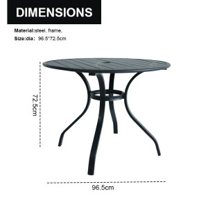 Outdoor Patio Round Table Garden Round Table with Steel Slat Tabletop Metal Steel Iron Dining Outdoor  Table for Garden