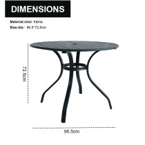 Outdoor Patio Round Table Garden Round Table with Steel Slat Tabletop Metal Steel Iron Dining Outdoor  Table for Garden