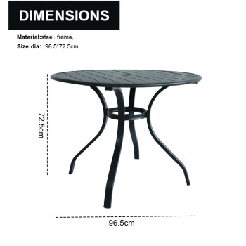 Outdoor Patio Round Table Garden Round Table with Steel Slat Tabletop Metal Steel Iron Dining Outdoor  Table for Garden