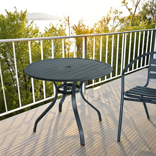 Outdoor Patio Round Table Garden Round Table with Steel Slat Tabletop Metal Steel Iron Dining Outdoor  Table for Garden