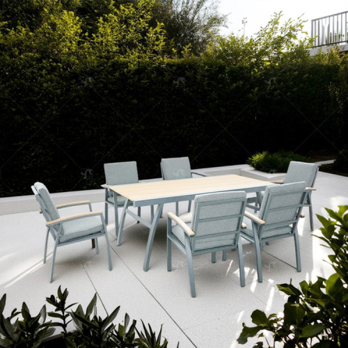 Outdoor Modern Hot Selling Good Quality Garden Furniture Dining Set of 7 Alu. Frame Dining Set of 7