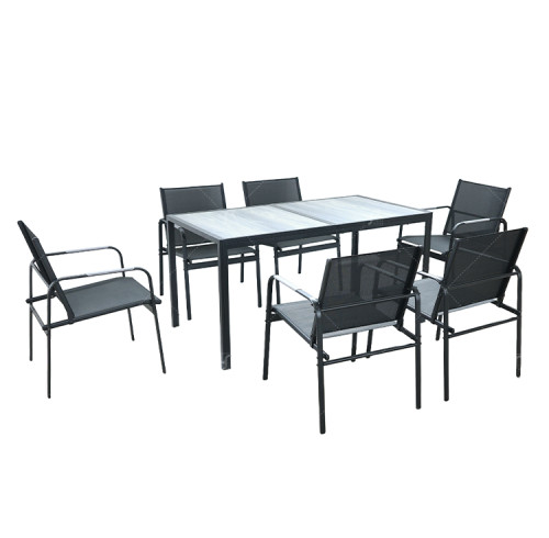 Outdoor Modern Hot Selling Good Quality Garden Furniture Dining Set of 7steel Teslin Dining Set of 7
