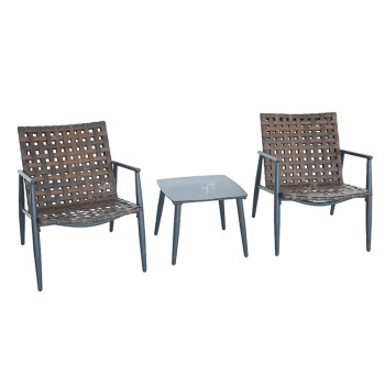Outdoor Coffee Sets Silk Printing Glass Table and  Chair Camping Patio Dinning Steel Garden Chair Three-piece Sets
