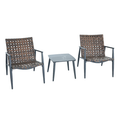 Outdoor Coffee Sets Silk Printing Glass Table and  Chair Camping Patio Dinning Steel Garden Chair Three-piece Sets