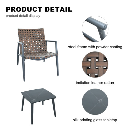 Outdoor Coffee Sets Silk Printing Glass Table and  Chair Camping Patio Dinning Steel Garden Chair Three-piece Sets