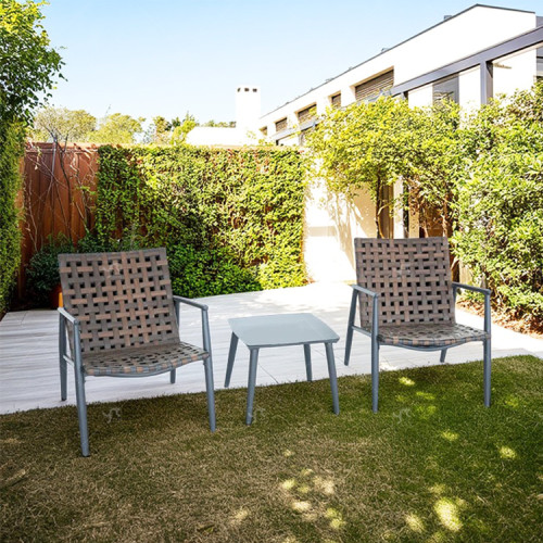 Outdoor Coffee Sets Silk Printing Glass Table and  Chair Camping Patio Dinning Steel Garden Chair Three-piece Sets