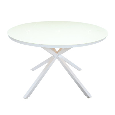 Outdoor Patio Side Table Garden Round Table with Silk Printing Glass Metal Steel Iron Dining Outdoor  Table for Garden