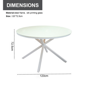 Outdoor Patio Side Table Garden Round Table with Silk Printing Glass Metal Steel Iron Dining Outdoor  Table for Garden