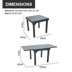 Modern Rectangular Folding Aluminum Extension Dining Table Durable Portable Outdoor Furniture for Garden Apartment Bar Use