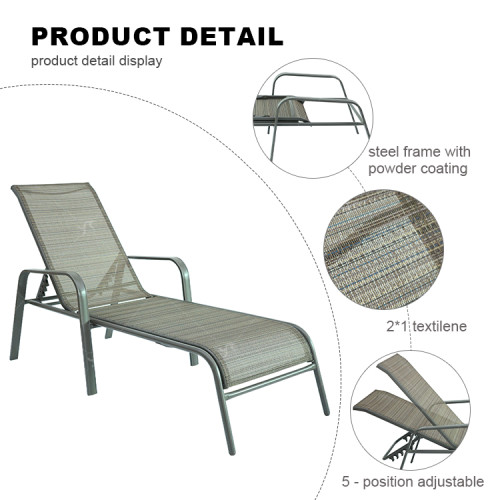 Outdoor Steel Five Position Adjustable Garden Beach Chaise Lounge Chair Patio Garden Hotel Sun Lounge