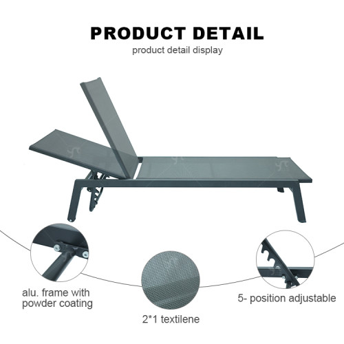 Outdoor Alu Five Position Adjustable Garden Beach Chaise Lounge Chair Patio Garden Hotel Sun Lounge