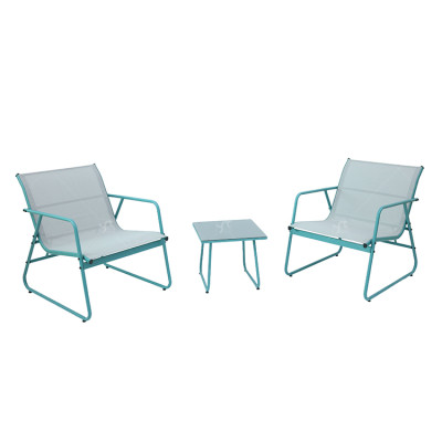 Outdoor Coffee Sets Silk Printing Glass Table and  Chair Camping Patio Dinning Steel Garden Chair Three-piece Sets