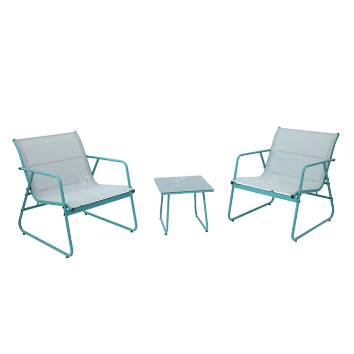 Outdoor Coffee Sets Silk Printing Glass Table and  Chair Camping Patio Dinning Steel Garden Chair Three-piece Sets