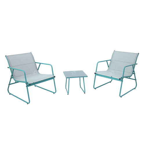 Outdoor Coffee Sets Silk Printing Glass Table and  Chair Camping Patio Dinning Steel Garden Chair Three-piece Sets
