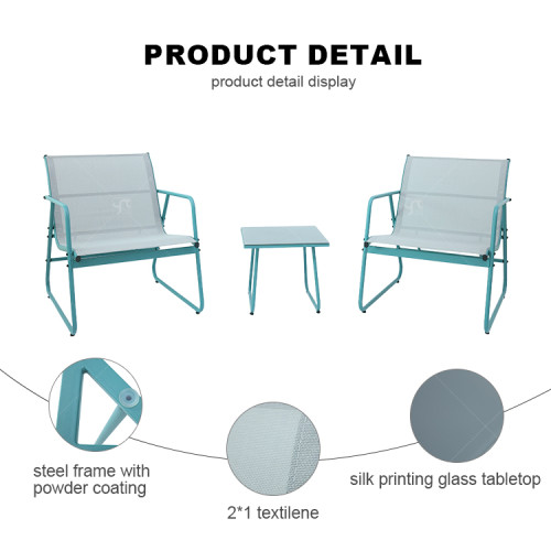 Outdoor Coffee Sets Silk Printing Glass Table and  Chair Camping Patio Dinning Steel Garden Chair Three-piece Sets