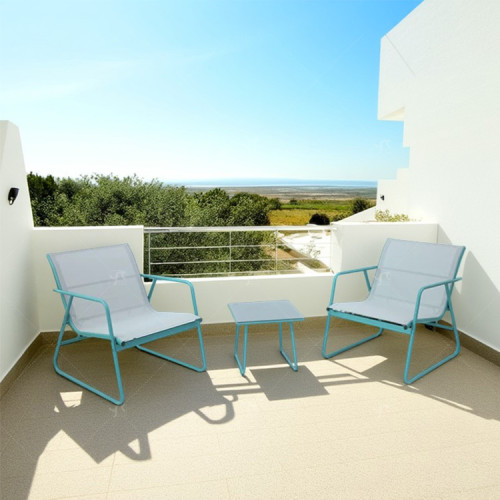 Outdoor Coffee Sets Silk Printing Glass Table and  Chair Camping Patio Dinning Steel Garden Chair Three-piece Sets