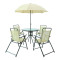 2x1 Teslin Six Piece Patio Garden Furniture Set With Umbrella Table and Set of Four Chairs with Foldable Structure