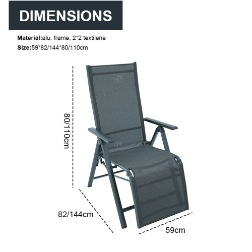 2x2 Teslin Modern Comfort Flex Metal Patio Chair with Arm Popular Outdoor  Alu. Teslin Lounger Foldable Chair