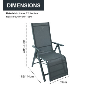2x2 Teslin Modern Comfort Flex Metal Patio Chair with Arm Popular Outdoor  Alu. Teslin Lounger Foldable Chair