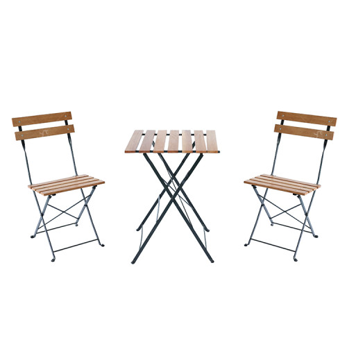 Outdoor Coffee Sets Foldable Wood Slat Table and Foldable Chair Camping Patio Dinning Steel Garden Chair Three-piece Sets
