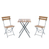 Outdoor Coffee Sets Foldable Wood Slat Table and Foldable Chair Camping Patio Dinning Steel Garden Chair Three-piece Sets