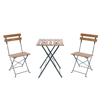 Outdoor Coffee Sets Foldable Wood Slat Table and Foldable Chair Camping Patio Dinning Steel Garden Chair Three-piece Sets