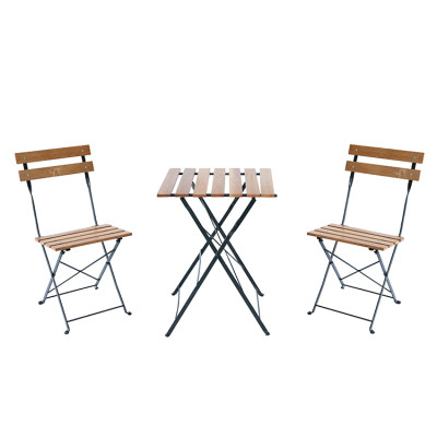 Outdoor Coffee Sets Foldable Wood Slat Table and Foldable Chair Camping Patio Dinning Steel Garden Chair Three-piece Sets