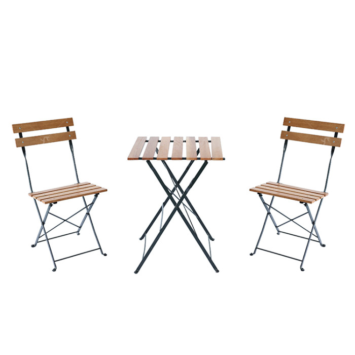 Outdoor Coffee Sets Foldable Wood Slat Table and Foldable Chair Camping Patio Dinning Steel Garden Chair Three-piece Sets