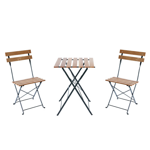 Outdoor Coffee Sets Foldable Wood Slat Table and Foldable Chair Camping Patio Dinning Steel Garden Chair Three-piece Sets