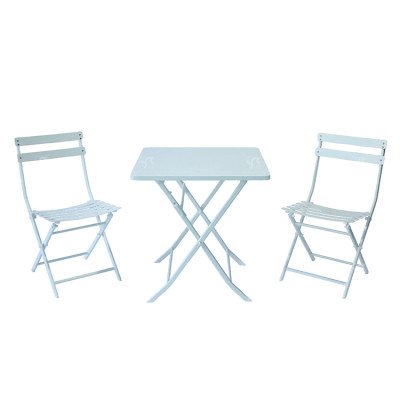 Outdoor Coffee Sets Foldable Steel Plate Table and Foldable Chair Camping Patio Dinning Steel Garden Chair Three-piece Sets