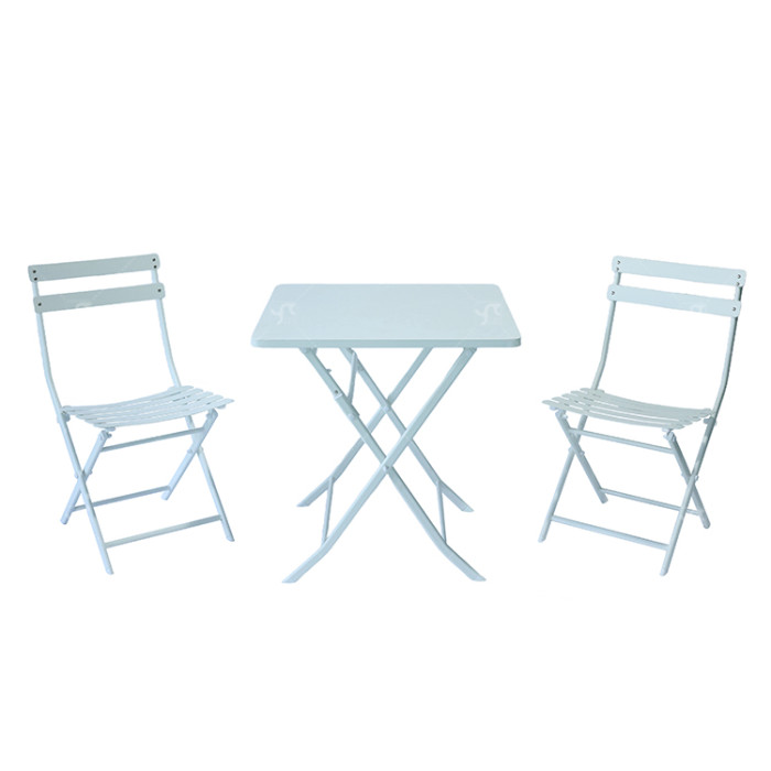 Outdoor Coffee Sets Foldable Steel Plate Table and Foldable Chair Camping Patio Dinning Steel Garden Chair Three-piece Sets