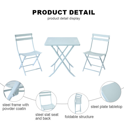 Outdoor Coffee Sets Foldable Steel Plate Table and Foldable Chair Camping Patio Dinning Steel Garden Chair Three-piece Sets