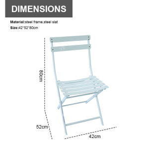 Outdoor Coffee Sets Foldable Steel Plate Table and Foldable Chair Camping Patio Dinning Steel Garden Chair Three-piece Sets