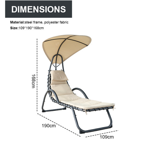 Outdoor Steel Single Chaise Lounge Chair Beach Chair Swimming Pool Sun Lounger with Canopy Shade