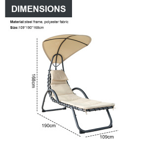 Outdoor Steel Single Chaise Lounge Chair Beach Chair Swimming Pool Sun Lounger with Canopy Shade