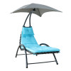Outdoor Steel Single Chaise Lounge Chair Beach Chair Swimming Pool Sun Lounger with Canopy Shade